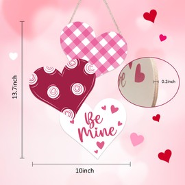 Valentines Day Door Sign Front Door Hanging Sign Three Hearts Be Mine Wooden Door Hanger Wreath Welcome Sign for Wedding Home Room Valentines Decor Supplies