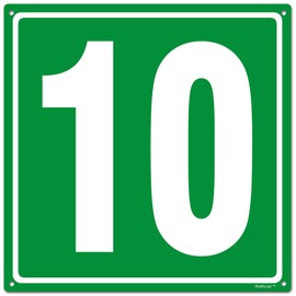 8x8" Parking Lot Number 10 Sign - High-Intensity Grade Aluminum, Weatherproof, Fade-Resistant, Curbside Number, Green/White, Ideal for Outdoor and Indoor Use