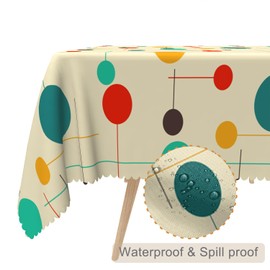 TTQYFNM 70x90inches Mid Century Rectangle Table Cloth Modern Atomic Retro Decorative Tablecloth Oil-Proof Waterproof Polyester Fabric Table Cover for Kitchen Dining Room Indoor Outdoor Party Decor