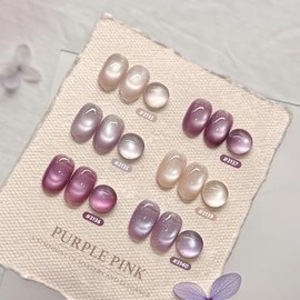 GAOY Cat Eye Gel Polish Kit with Magnet, 6 Colors Glitter Nail Polish Set, Summer Nail Art, Soak Off UV Cure Gel for DIY Manicure at Home and Salon, Purple Pink