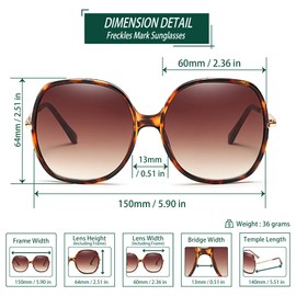 Freckles Mark Oversize Square Sunglasses Women Vintage Retro Rectangular Frame (Tortoiseshell Brown)