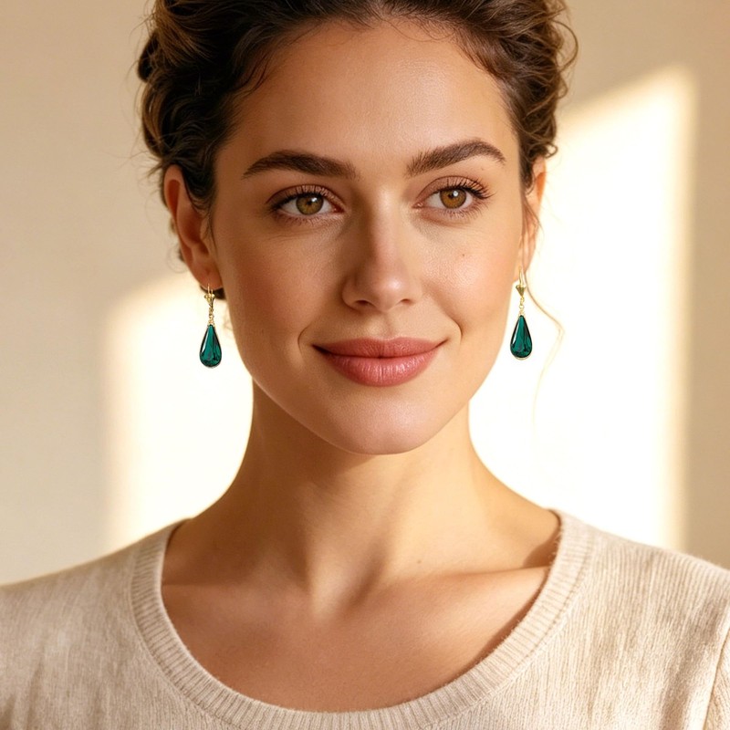 EVEVIC Teardrop Austrian Crystal Leverback Dangle Drop Earrings for Women