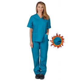 M&M SCRUBS Women Scrub Set Medical Scrub Top and Pants. Run Large (XXXXXL, Teal)