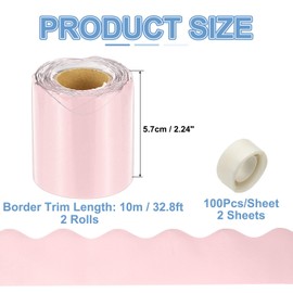 PATIKIL 2 Rolls Bulletin Board Borders, 65.6ft Light Pink Border for Bulletin Board with Clear Sticky Dots Scalloped Trim for Office Party Classroom Decorations