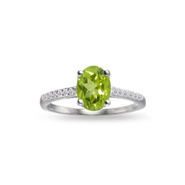 GemStar USA Sterling Silver Peridot and White Topaz Oval Crown Ring, Metal, Peridot White Topaz