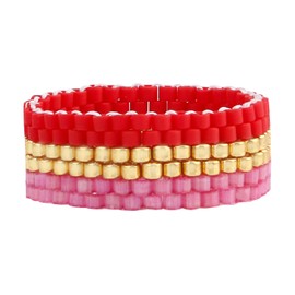 KELITCH Colourful Band Rings Stackable Weaving Cuckle Rings Handmade Beads Rings for Women Jewellery