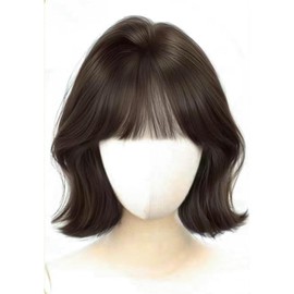 Women's Natural Wave Wig, Shot Wig, Cosplay, Heat Resistant Curly Hair, Bangs Wig, Fluo Wig, Coming of Age Ceremony, Daily Work, Event Wigs (Cool Brown)
