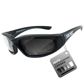 Epoch Eyewear Photochromic Auto-Darkening Motorcycle Sunglasses Foam Padded Black Frame w/Clear to Smoke Lens