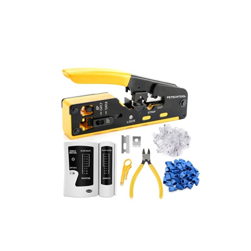 RJ45 Crimp Tool Kit Pass Through Ethernet Crimper Cat6 Cat5