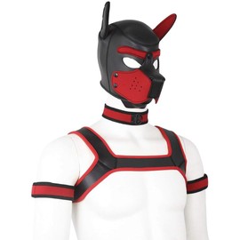 Adults Neoprene Puppy Hood Custom Animal HeadMask Novelty Costume Dog Hood Mask,Collar,Armband andHarness Set (Red)