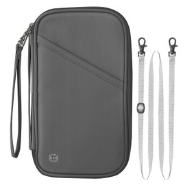 RFID Travel Passport Holder for Family - Large Travel Passport Wallet Holder for Family Men Women, Lightweight Portable Travel Document Organizer Passport Card Cover with Zipper Pocket, Grey