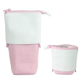 JANREAY 2-in-1 Cute Pencil Case, Telescopic Pencil Case, Pop-Up Pencil Holder, Stand-up Retractable Pen Holder, Makeup Bag for Students, Office, Women, Girls, Boys, Pink 2, School bag set