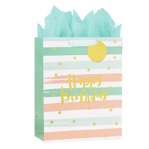 LEAYUGF 13" Large Birthday Paper Gift Bag with Tissue Paper