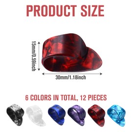 12 Pcs Guitar Thumb Picks, Acoustic Guitar Plectrums, Flat Thumb Picks Finger Protectors for Acoustic Guitars, Banjo, Bass (6 Colors)
