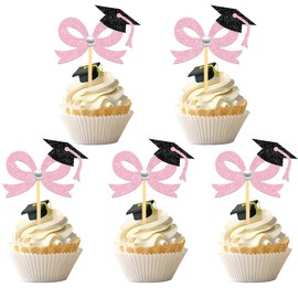 Bow Graduation Cupcake Toppers, Class of 2025, Pink Bow Cupcake Picks (Light Pink)