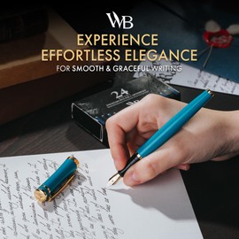 Wordsworth & Black Fountain Pen Set, Medium Nib, Includes 24 Ink Cartridges and Ink Refill Converter, Journaling, Calligraphy,[Turquoise Gold]