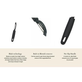 Vegetable Peeler, high carbon stainless steel swivel peeler, enhanced grip with rubber for comfort, Perfect Kitchen Peeler For Veggie, Fruit, Potato, Carrot, Apple - Black