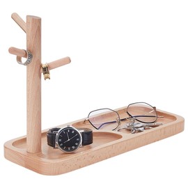 UNICRAFTALE Wood Key Tray for Entryway Table Wooden Jewelry Tower Holder BurlyWood Rectangle Wood Key Holder Hanging Organizer for Rings Phone Bracelets Watches 8.38"x11.8"x4.68"cm