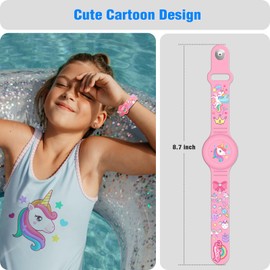 Waterproof Air Tag Bracelet for Kids, Unicorn Air Tag Holder for Kids with Full Coverage Hidden Design, Silicone Airtag Wristband for Child, Pink