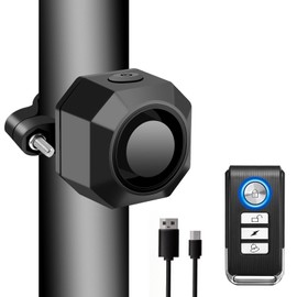 KCMYTONER Electric Bike Alarm with Remote Controller,Bicycle Alarm System Anti Theft, Bike Alarm, Car Vibration Alarm USB, IP65 Waterproof,Safety Alarms for Vehicle Trailers and Motorcycles,1PK