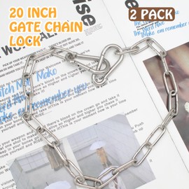 Biaungdo 2 Pcs 20 Inch Gate Chain Lock, Chain Link Lock Fence Gate Latch with Carabiner, Stainless Steel Chain Link Gate Lock for Outdoor Fence, Livestock Gate, Yard