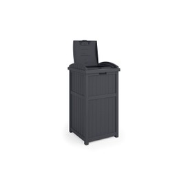 Suncast GH1732C 15.75" x 16" x 31.6" Trashcan Hideaway Outdoor Commercial 33 Gallon 31.6" Resin Garbage Waste Bin with Lid in Cyberspace for Garage
