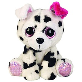 Suki Gifts Lil Peepers Fun Dixie Dalmantian with Pink Ear Plush Toy with Pink Sparkle Accents (Small, White/Black/Pink)