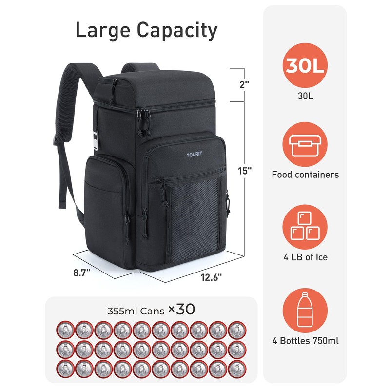 TOURIT Waterproof Cooler Backpack: 30 Cans Insulated Leakproof Portable Cooler