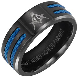 MasonicMan Mens Titanium Freemason Masonic Ring Latin Engraving Inside Style 5, Non-Precious Metal, No Gemstone