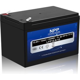 NPP 12.8V 12Ah LiFePO4 Battery, Rechargeable Deep Cycle Lithium Iron Phosphate Battery with 10A BMS, 4500+ Cycles, for Solar, RV, Marine, Fish Finder, Kids Toy, Emergency Light, UPS Backup