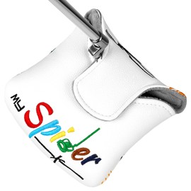 Golf Square Mallet Putter Cover Magnetic Heel-Shaft Headcovers Colorful Spider Pattern White PU Leather