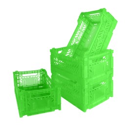 PTEREIW Mid Size Pastel Plastic Storage Crates and Baskets, Collapsible Crates for Organizing, Space-Saving Small Bins for Classroom, Kitchen, Office, Bedroom,Desk Organizer. (Green)