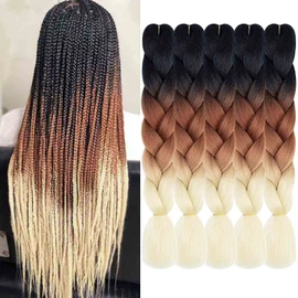 AIDUSA Ombre Braiding Hair 5pcs Synthetic Braid Hair Extensions 24 Inch 3 Tone Ombre Blonde Braids Hair Twist Crochet Braids 100g (#C15 Ombre Brown to Blonde)
