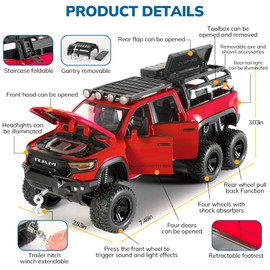 FRJV Toy Trucks for Boys 1/32 Diecast Trucks Mammoth Model Truck,Collectible Pickup Truck Model Kit,Pull Back Cars with Lights and Sounds,Toy Trucks for Boys Age 4-7（Red）