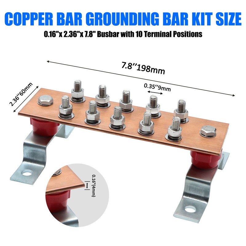 ELECTRAPICK Wall Mounted Copper Grounding Bar Kit, Copper Bus Bar