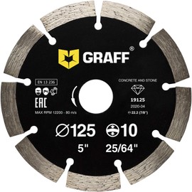 GRAFF Diamond Disc 125 mm for Stone, Concrete, Curb, Natural and Artificial Stone - Standard Diamond Cutting Disc for Angle Grinder and Flex - Segment Height 10 mm