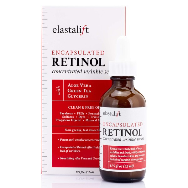 Concentrated Retinol Wrinkle Serum Moisturizing Retinol Serum for Face Lifts and Plumps Deep Wrinkles and Improves Elasticity for Smooth Skin Non-Greasy, Anti-Aging Serum by Elastalift, 1.75 oz.