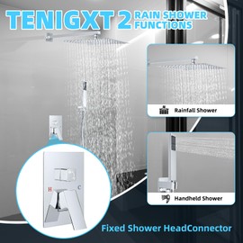 TENIGXT Wall-Mounted Bathroom Shower Faucet Set, With Shower Valve Shower Head and Handle Trim Kits, Rain Shower System(Chrome,10 Inch)