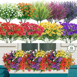 MAPVOLUT 18 Bundles Realistic Artificial Flowers for Outdoor Decor - UV Resistant Faux Plants, All Season Fake Wildflowers for Garden, Patio, Porch, Pots (Assorted Colors)