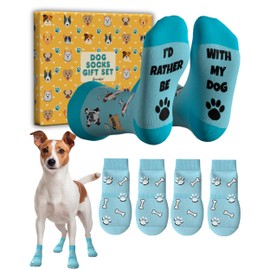 Cavertin Dog and Owner Matching Socks Set, Gifts for Dog Lovers Women & Men, Funny Dog Dad & Dog Mom Gifts with Gift Box (Blue)