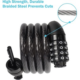 Lumintrail Combination Bike and Scooter Lock Cable - 4ft Bike Locks Heavy Duty Anti Theft with Combinations - Bike Cable Lock Combination with Mounting Bracket (1 Pack, Black)