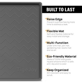 TigeJoy Under Sink Mat 19" x 19" - Silicone Mat in Kitchen and Bathroom Organizers and Storage, Waterproof Protector for Drawer Shelf and Cabinet Liner, Flexible Sink Drip Tray