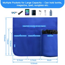 Xxerciz Beach Chair Cup Holder, Camping Chair Armrest Drink Organizer with Easily Attached Hook and Loop Strap, Universal Chair Accessory for Water Bottle, Sunglasses, Phone, Tablet, etc. (Blue)