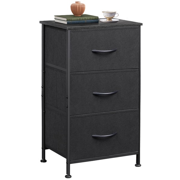 WLIVE Dresser with 3 Drawers, Fabric Nightstand, Organizer Unit, Storage Dresser for Bedroom, Hallway, Entryway, Closets, Sturdy Steel Frame, Wood Top, Easy Pull Handle, Charcoal Black