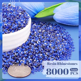 8000PCS 3mm Resin Rhinestones Bulk for Crafting (Royal Blue), Flatback Bedazzling Crystals for Crafts DIY Nail Decoration, Gems Charms for Tumbler Shoes Clothing Fabric with Pickup Pen and Tweezers