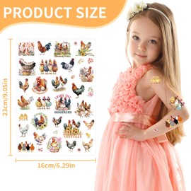 Chicken Temporary Tattoos - 200+ Chick Tattoo Stickers for Birthday Party Decorations, Farm Party Favors Supplies for Girls Boys Kids, School Prize(8 Sheets)