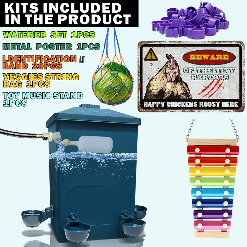 Chicken Waterer with Float Controlled Automatic Set, Chicken Coop Accessories