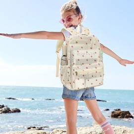 CAMTOP Mesh Backpack Kids Boys Girls Bookbag See Through Preschool Backpacks Casual Daypack for School Beach Travel Sport (Beige Strawberry)