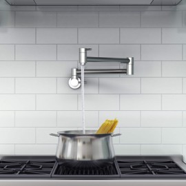 KIBI Circular Pot Filler Faucet | Wall Mount Kitchen Faucet | Solid Brass, 360 Degree Swivel, Single Handle, Hot and Cold Water | Kitchen and Bar Use | Chrome Finish (KPF601)