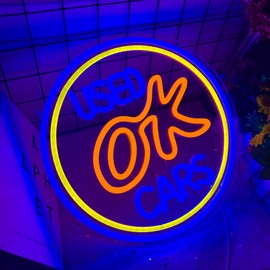 OK Used Cars Neon Signs for Wall Decor,Dimmable Garage Car Service Automotive LED Neon Signs, USB Powered Business Signs for Man Cave Auto Repair Shop Workshop Party Birthday Gifts(13.3 * 13.3in)